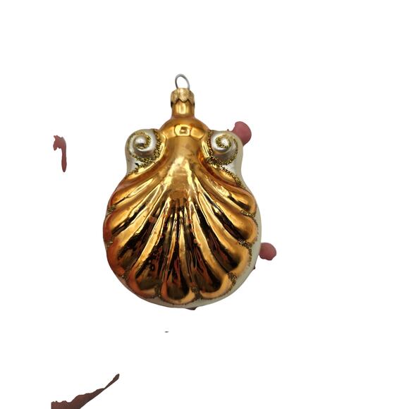 Vintage Poland Blown Glass Christmas Ornament Gold Nautical Shell - Picture 3 of 5